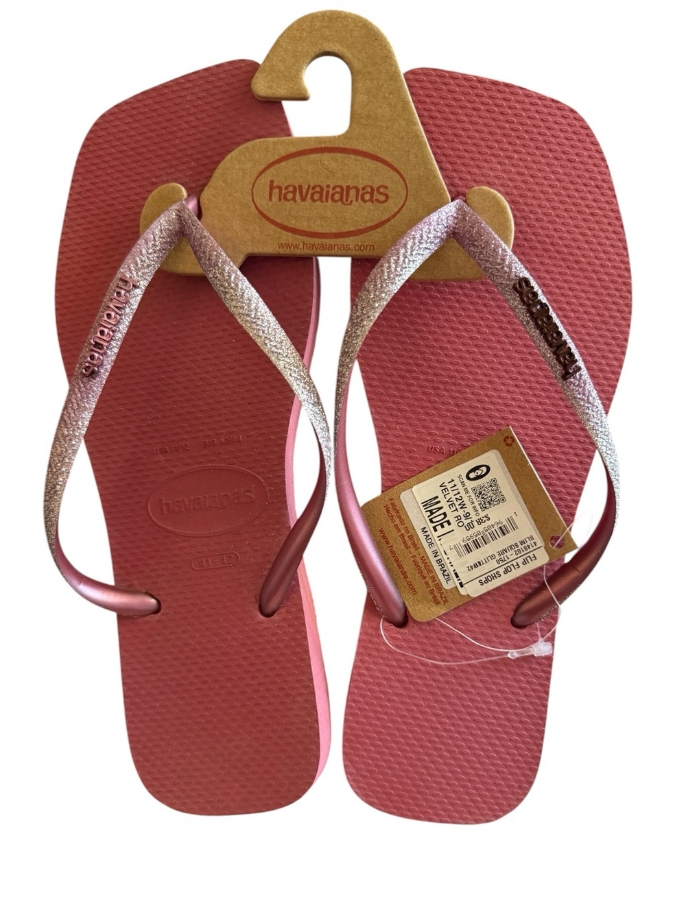 Havaianas NWT Slim Square Glitter flip flops in velvet rose - Women’s Size 11/12